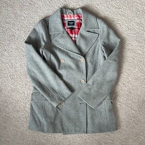 Vintage Abercrombie & Fitch Gray Pea Coat with Red Plaid Lining- Medium